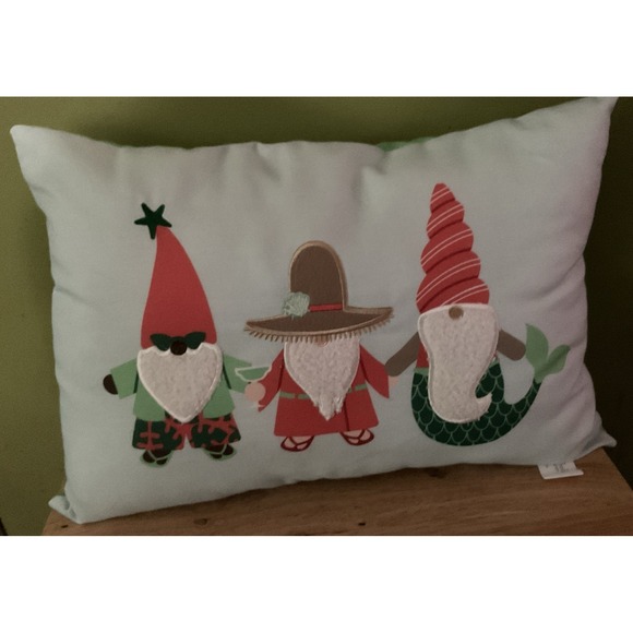 St. Nicholas‎ Square Aqua Beach Gnome Throw Pillow - Picture 1 of 11